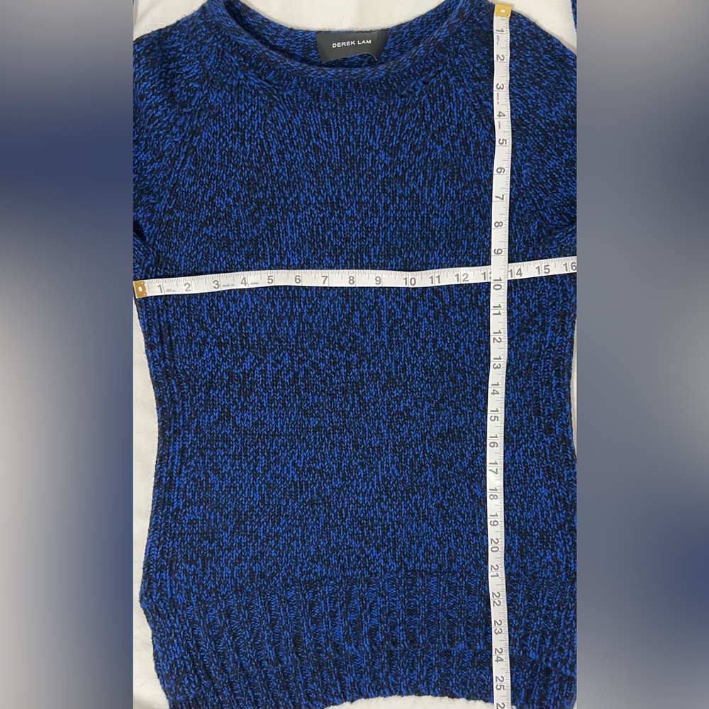 Derek Lam 100% Cashmere Blue Black Marled Knit Sweater Size M Quiet Luxury - Picture 5 of 8